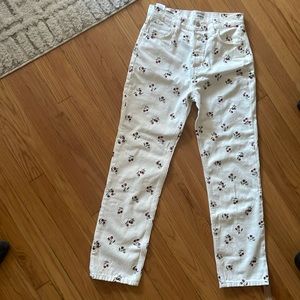 Reformation Cherries Embroidered High Rise Straight Jeans sz 28 NWT